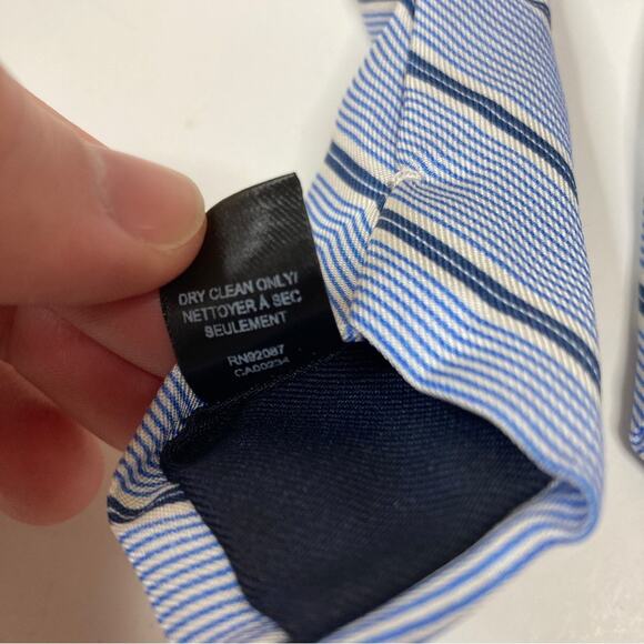 3/$30 Saks Fifth Avenue | Blue White Stripe Silk Necktie LONG - Picture 7 of 7
